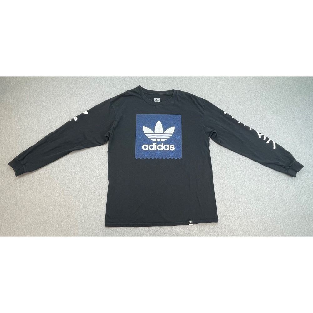 Adidas T-Shirt Mens Large Black 100% Cotton Long Sleeve Crew Neck Logo
